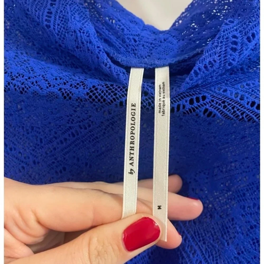 Anthropologie Sapphire Mesh Embroidery Top Blouse Size M - Picture 4 of 4